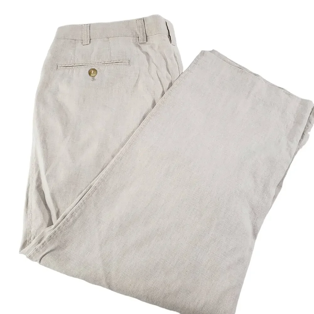 Hiltl Beige Flax Cotton Luxury Comfort Ultimate Trouser Pants Size 35/38